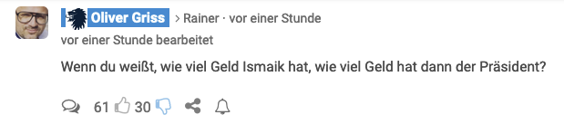 Screenshot db24, Komemntaqr von OG: "Wenn du weißt, wie viel Geld Ismaik hat, wie viel Geld hat dann der Präsident?"